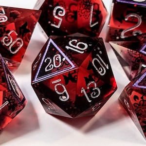 Handmade Resin Dice Set: Assassin Fatale. TTRPG Dice, Sharp Edge Dice, DND Dice Set, Dungeons and Dragons, Pathfinder, more keywords etc