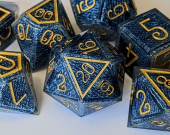 Handmade Denim Jeans Dice (Jice) - TTRPG Dice, Sharp Edge Dice, DND Dice Set, Dungeons and Dragons, Pathfinder, keywords for the keyword god