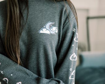 Glitch Clouds Pixel Sweater