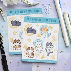 Apawllo Space Cats Aufkleberbogen | Pixel Katze | Katzen-Sticker