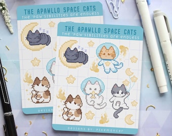 Apawllo Space Cats Sticker Sheet | Pixel Cat | Cat Stickers