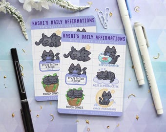 Kashi's Daily Affirmations Sticker Sheet | Pixel Cat | Cat Stickers