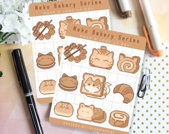 Neko Bakery Sticker Sheet | Pixel Cat | Cat Stickers