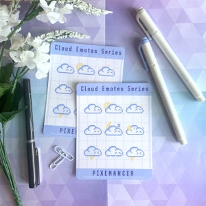 Feuille d'autocollants emotes nuage |  Bullet Journaling pastel