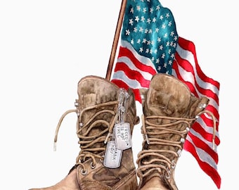 Military Boots | Dog Tags | Patriotic Print