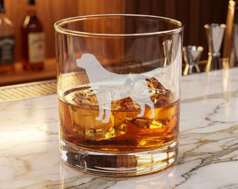 Golden Retriever Silhouette Whiskey Glass | Engraved 10.5oz