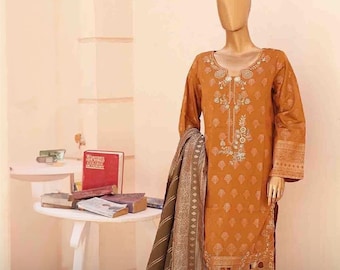 Pakistani brand  3pc  suit  ready to wear formal    Jacquard lawn  suit festive luxury collection 2024 kameez shalwar dupatta Eid