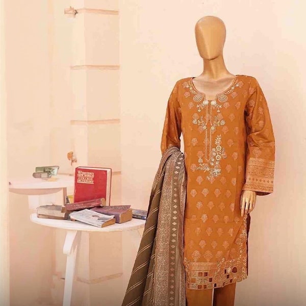 Pakistani brand  3pc  suit  ready to wear formal    Jacquard lawn  suit festive luxury collection 2024 kameez shalwar dupatta Eid