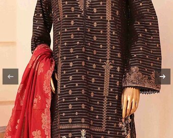 Abito Pakistano Salwar Kameez 3 Pezzi – Chinon Silk Ricamato, Taglia XL, Off-white, Matrimonio Bollywood