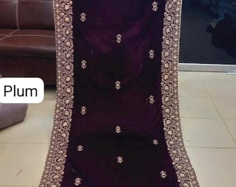 Zari Embroidered Velvet Dupatta Bridal Dupatta Velvet Shawl