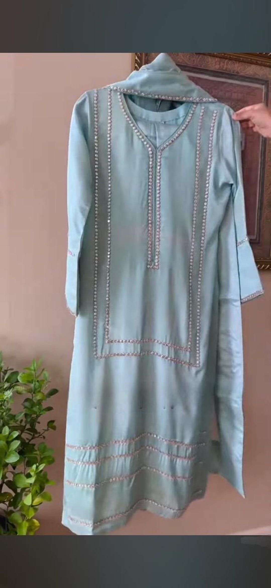 Schiffli Embroidered Cotton Suit – 3D Floral Shirt with Farshi Shalwar & Organza Dupatta