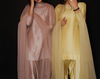 Pakistani Pastel Embroidered 3-Pc Outfit | Stylish & Sophisticated | Dressy or Casual Look | Party Wear