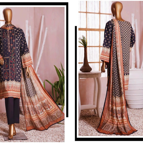 Haseen By Ayat Pret Embroidered Cotton Silk 3 Piece Suit Sidra main image 1