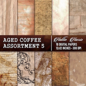 Aged Coffee Assortment (05) - 10 Pages 12x12 Decorative Paper Digital Download