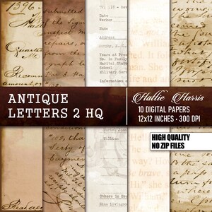 Antique Letters #2 Decorative Paper High Resolution Digital Download 5 Pages 12x12