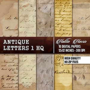 Antique Letters #1 Decorative Paper High Resolution Digital Download 5 Pages 12x12