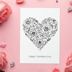 Carte imprimable Saint-Valentin rose romantique pour femme ou petite amie - voeux vierges 5 x 7
