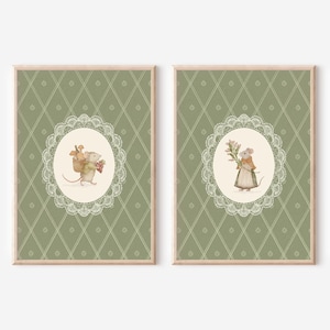 Cottagecore Mouse Wall Art Set, Vintage Woodland Storybook Mice Prints (Digital Download)