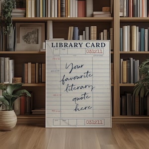 Arte de parede de cartão de biblioteca vintage personalizado: impressão de citação literária para decoração de canto de leitura, presentes personalizados para amantes de livros