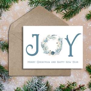 Cartão de Natal azul para impressão, Cartão de felicitações de Natal, Cartão de alegria de Natal, Download digital para impressão, Cartões de Natal em branco, Cartões de Natal 5x7