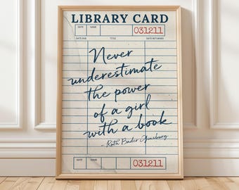 Girl With a Book Quote Print, Library Card Feminist Wall Art ( DIGITAL DOWNLOAD )