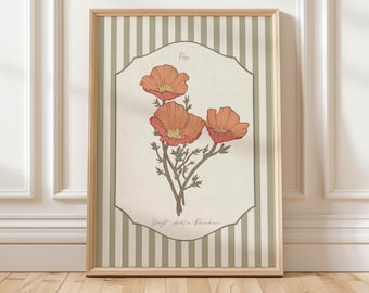 Impression vintage de fleurs de pavot : art botanique, mois de naissance d'août (téléchargement numérique)