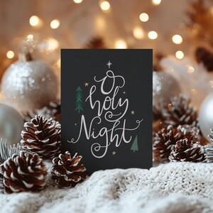 Cartão de Natal para impressão O Holy Night, cartão de felicitações de Natal em branco 5x7, download digital fofo de Natal DIY, cartões para família e amigos