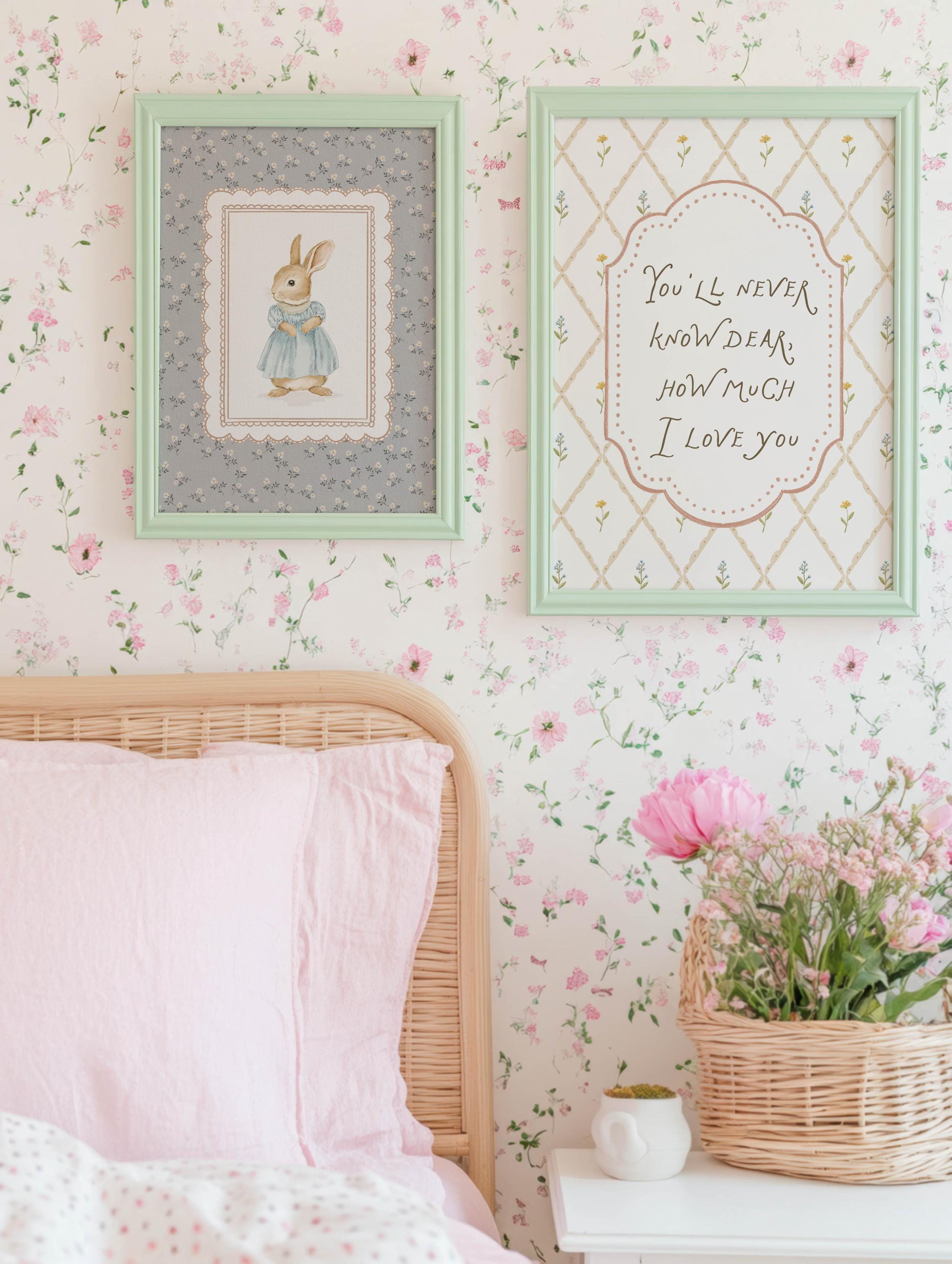 Cottagecore Girl Nursery Wall Art Set, Shabby Chic Vintage Pink Prints ...