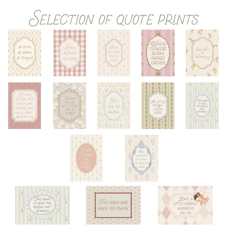 Cottagecore Girl Nursery Wall Art Set, Shabby Chic Vintage Pink Prints ...
