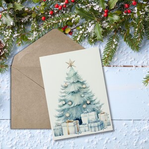 Cartão de Natal azul para impressão, Cartão de felicitações de feriado, Cartão de Natal, Cartão digital para impressão, Cartões de feriado em branco, Cartões de Natal 5x7