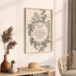 Vintage-inspired black and white botanical illustration featuring flowers and leaves framing a circular quote. The text inside reads: "But there are some things I know for certain… Always throw spilt salt over your left shoulder, keep rosemary by your garden gate, plant lavender for luck, and fall in love whenever you can." The artwork has an old-world, mystical feel, reminiscent of traditional herbal folklore or a page from an apothecary book.