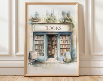 Vintage Bookstore Art Print: Literary Cottagecore Decor (Digital Download)