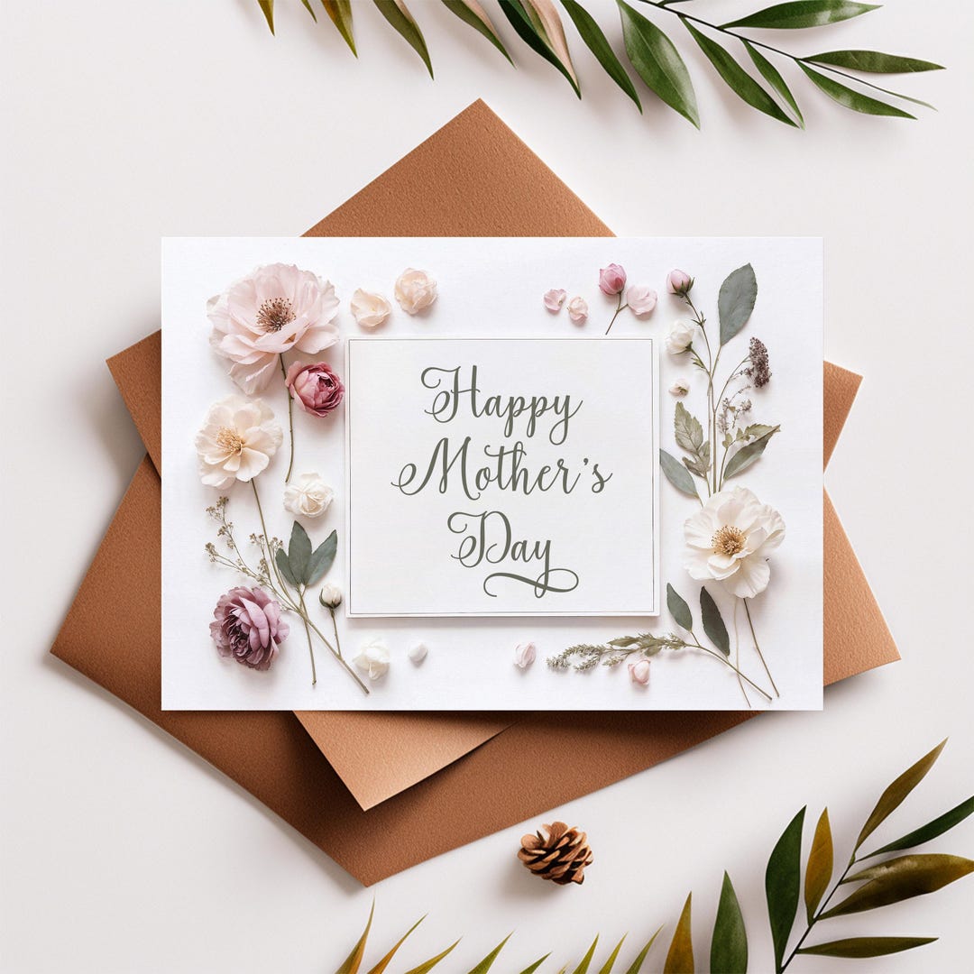 Printable Mother’s Day Card 5x7, Elegant Floral Calligraphy Blank Card ...