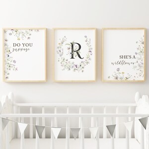 Do you suppose she&#39;s a wildflower art, Custom nursery initial personalized prints, Kids room set of 3 wall art, wildflower nursery decor