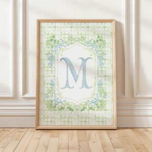 Lámina personalizada con iniciales para habitación infantil, lámina decorativa de pared con nombre y estampado a cuadros Grandmillennial (descarga digital)