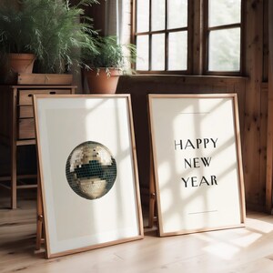 Retro Disco Ball Print Set: Black & White Wall Art for New Year's Eve 2025, Bar Cart Decor