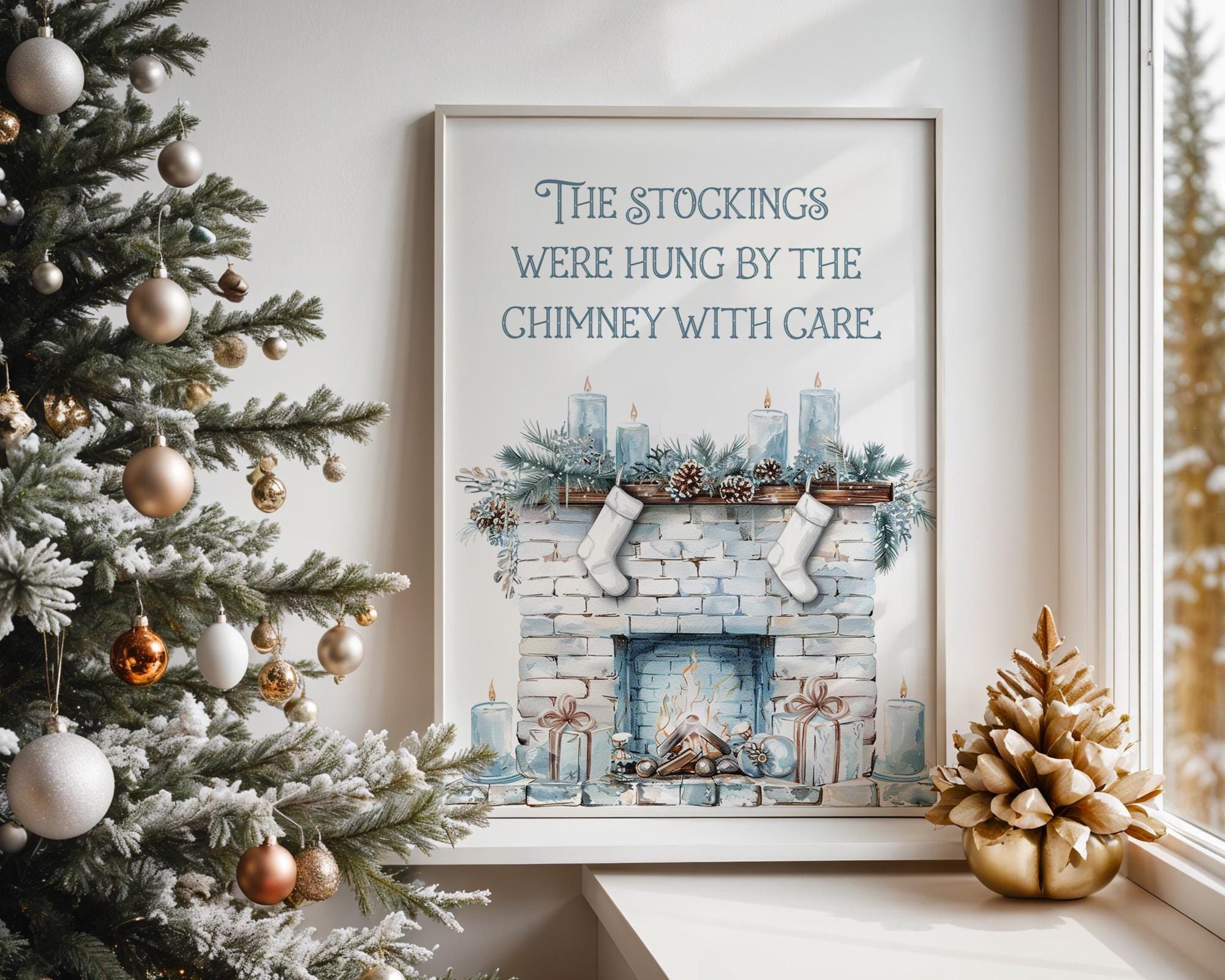 Farmhouse Christmas Printable: 'The Stockings Were Hung' Sign for Festive Holiday Mantle Decor