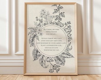 Praktische magische quote print, vintage botanische hekserij muurkunst Cottagecore afdrukbaar decor (digitale download)