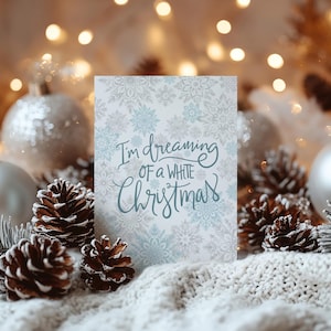 Estou sonhando com um cartão de Natal branco para impressão, cartão de felicitações de Natal em branco 5x7, download digital fofo de Natal DIY, cartões para amigos