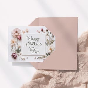 Carte de fête des mères imprimable : motif floral 5 x 7 avec fleurs pressées, téléchargement numérique pour maman
