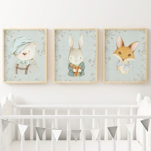 Nursery wall art set of 3, Boho nursery decor, Playroom wall decor, nursery animal wall art, Gifts for her, Kids room poster wall art