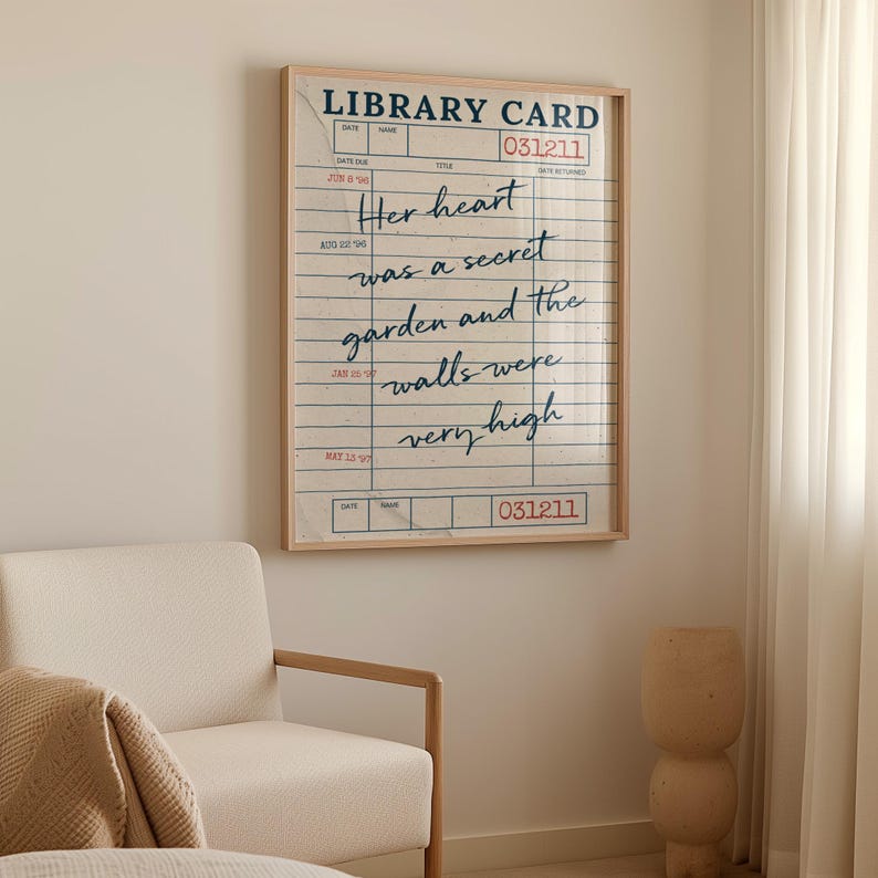 Vintage library card printable customized with your favorite quote, poem, book passage, or lyrics for book lovers, readers, and librarians.