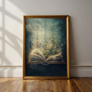 Golden Butterfly Book Print: Dark Academia Library Wall Art (Digital Download