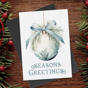 Cartão de Natal azul para impressão, Cartão de felicitações de feriado, Cartão de Natal, Cartão digital para impressão, Cartões de feriado em branco, Cartões de Natal 5x7