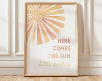 Here Comes the Sun Nursery Print, Boho Baby Wall Art (Digital Download)