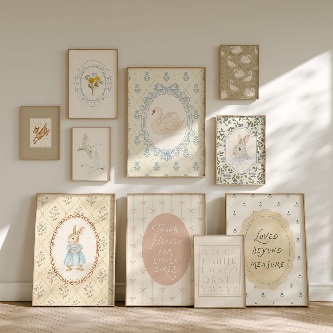 Vintage Cottagecore Nursery Wall Art Set, Heirloom Storybook Prints ...