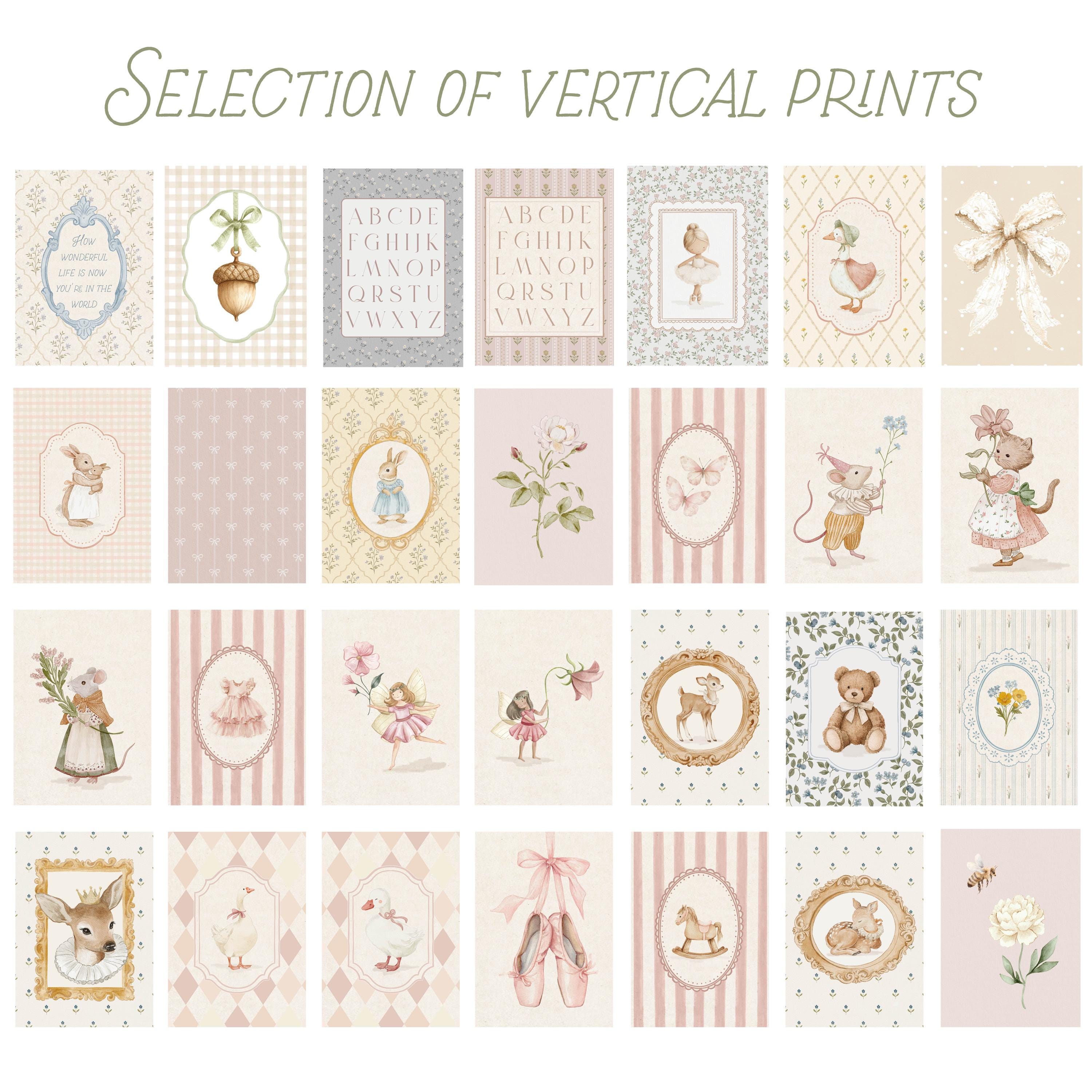 Cottagecore Girl Nursery Wall Art Set, Shabby Chic Vintage Pink Prints ...