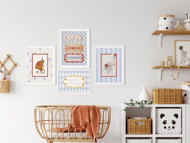 Vintage Circus Nursery Wall Art Set, Carnival Animal Prints (digital ...