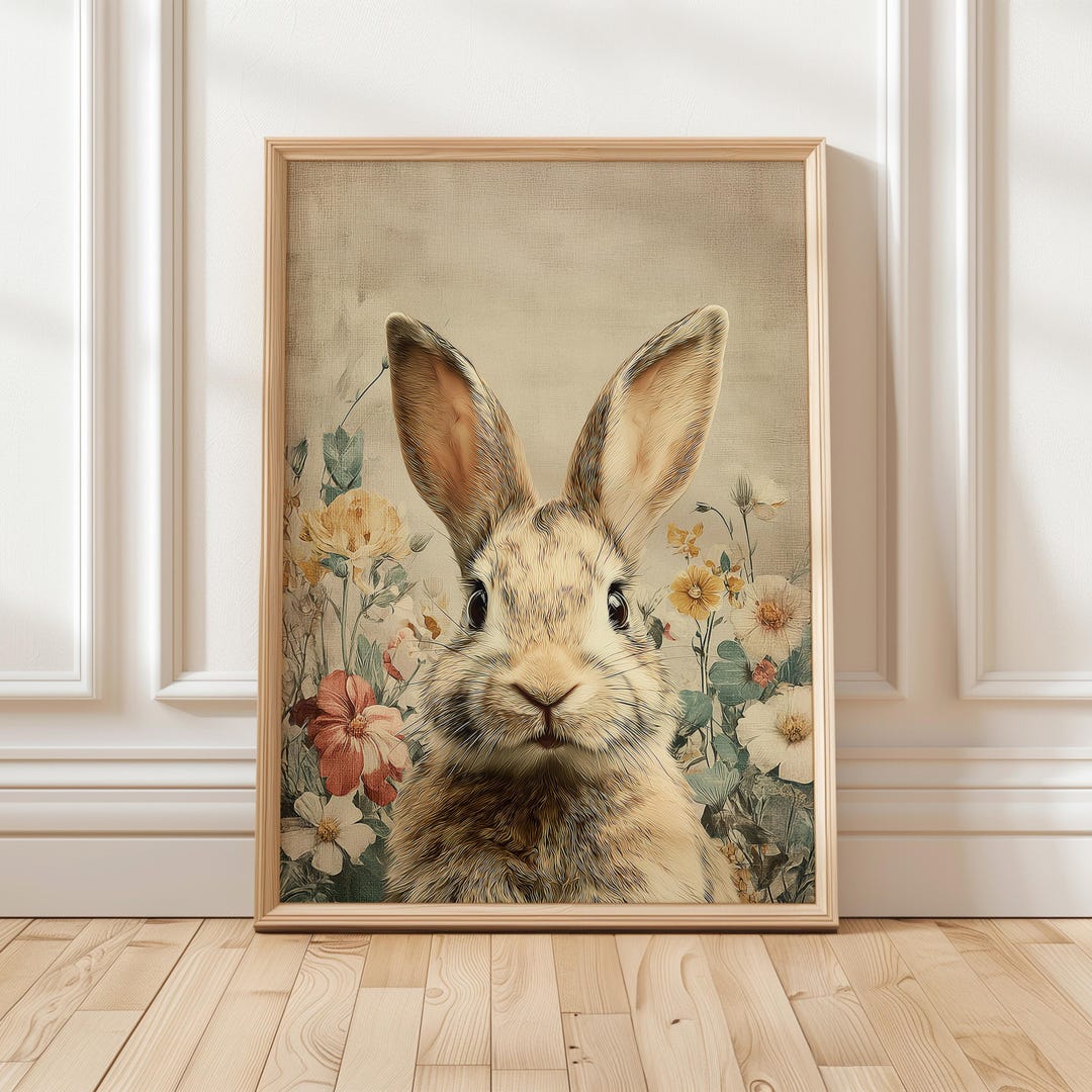 Vintage Easter Bunny Print, Cottagecore Storybook Rabbit Nursery Art ...