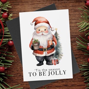 Cartão de Natal preto e dourado para impressão, Cartão de felicitações de Natal, Cartão de Papai Noel, Cartão digital para impressão, Cartões de Natal em branco, Cartões 5x7